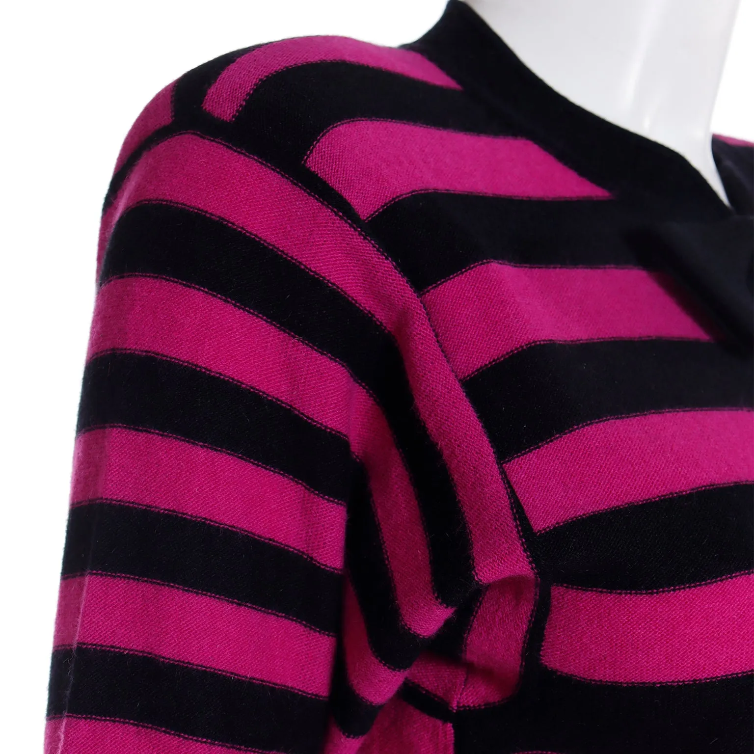 1980s Sonia Rykiel Black & Magenta Pink Striped Wool Sweater