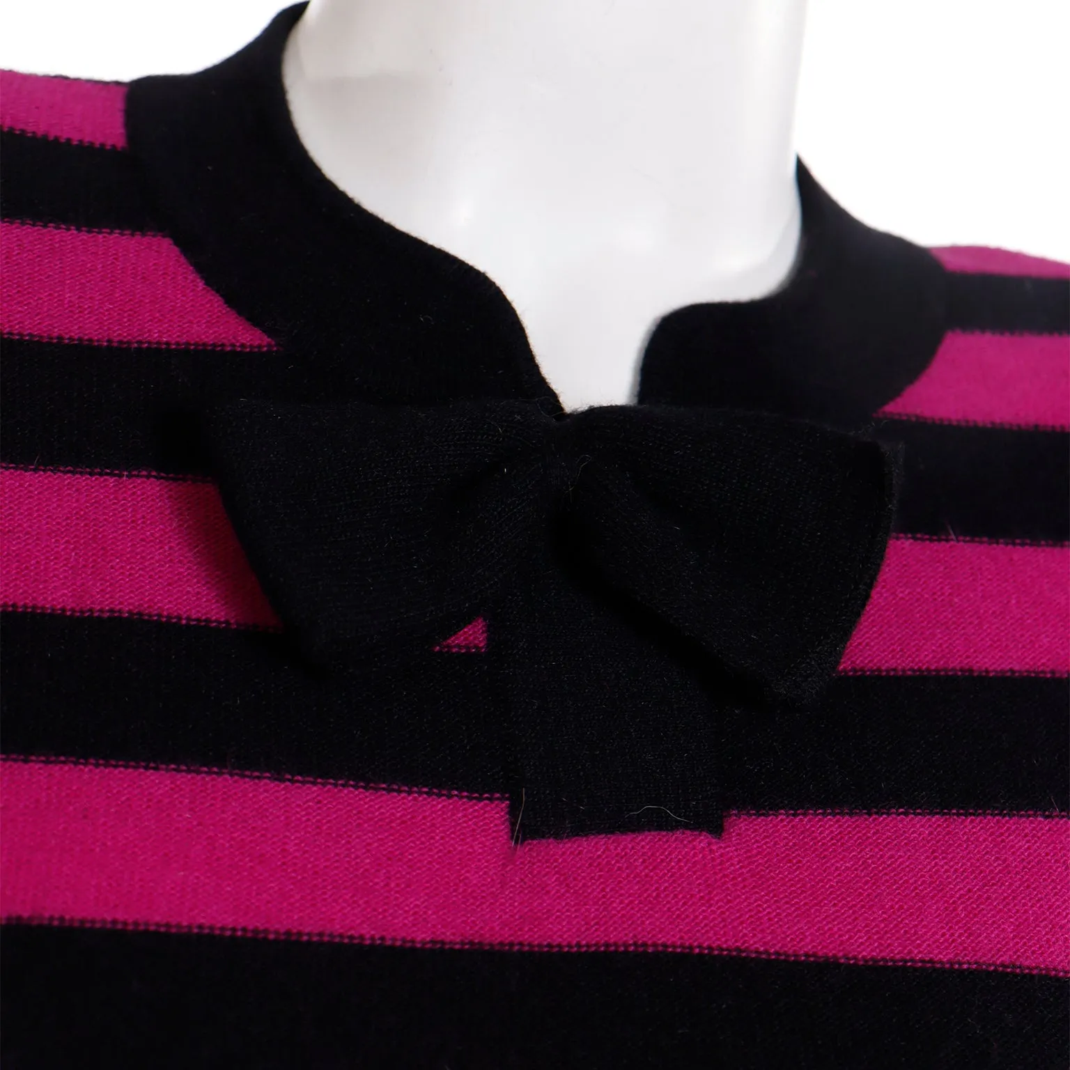 1980s Sonia Rykiel Black & Magenta Pink Striped Wool Sweater