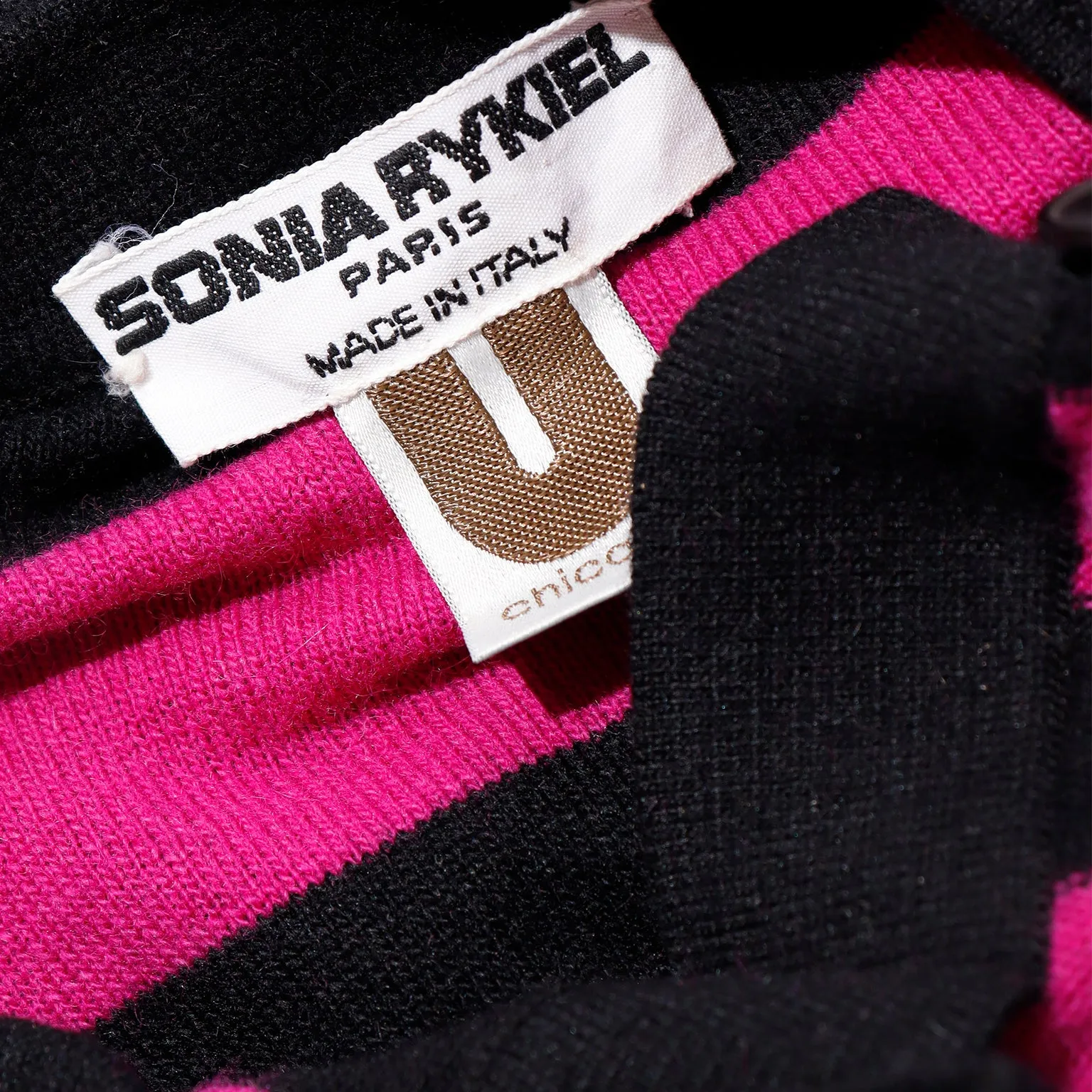 1980s Sonia Rykiel Black & Magenta Pink Striped Wool Sweater