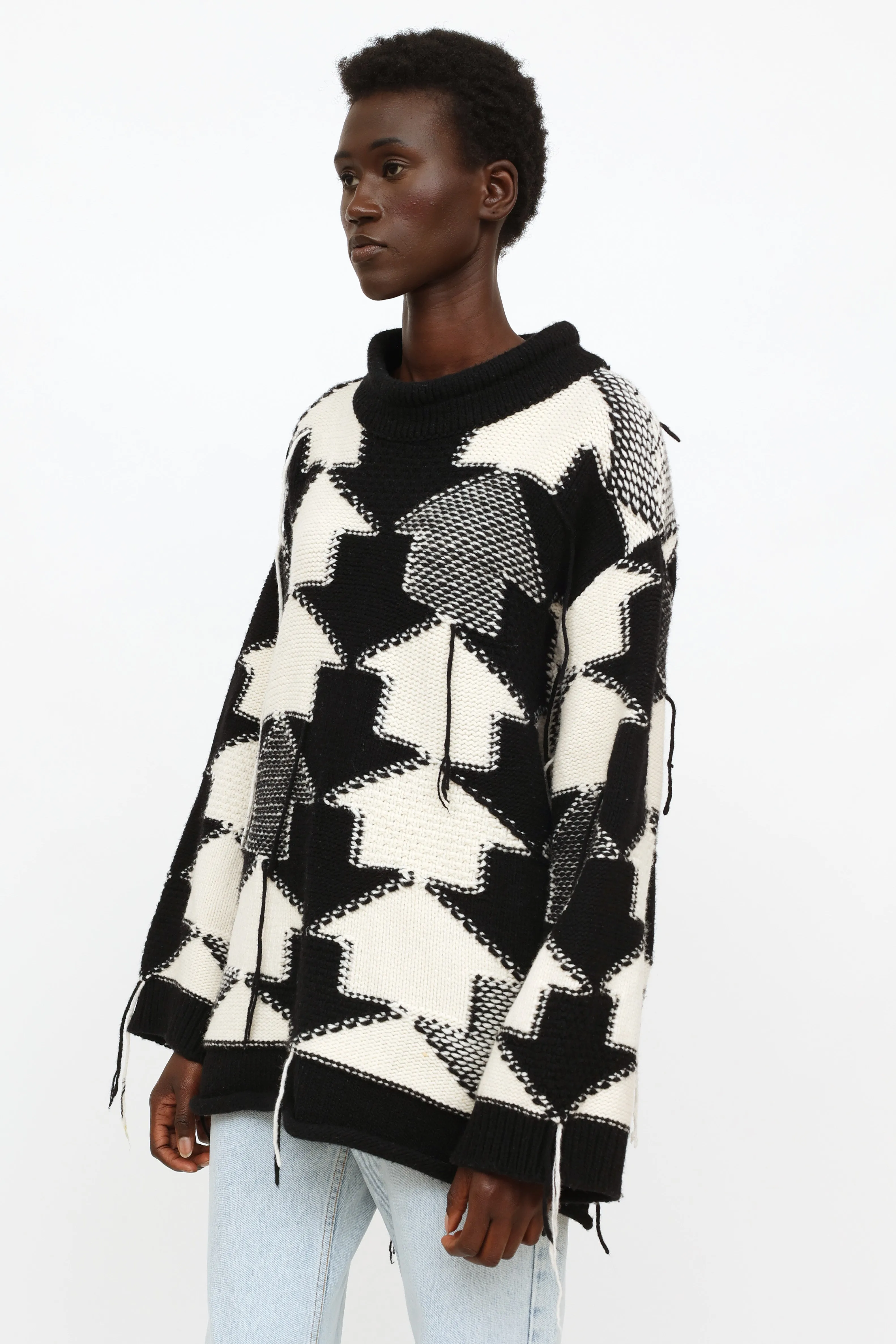 Black & White Fringed Sweater