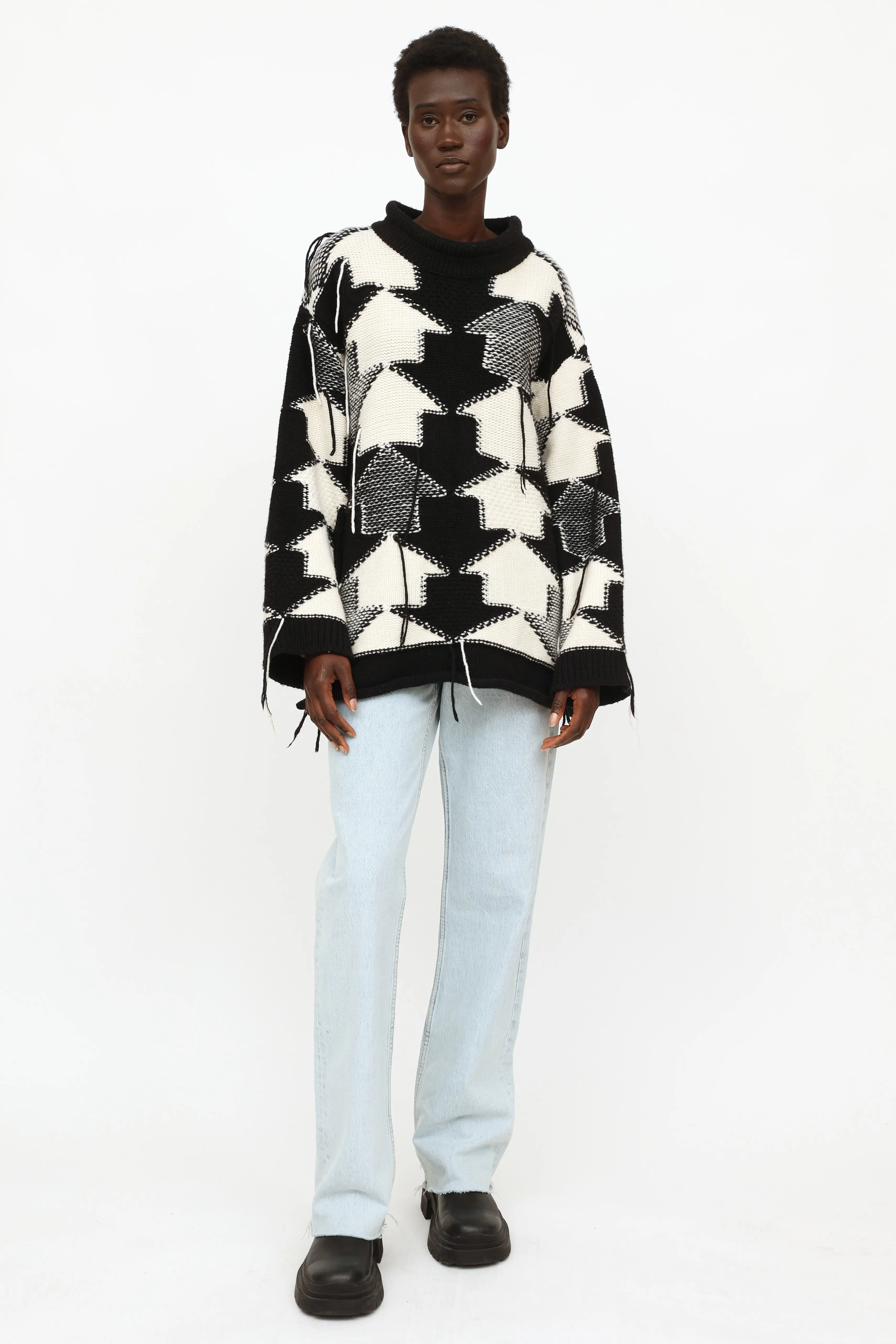 Black & White Fringed Sweater