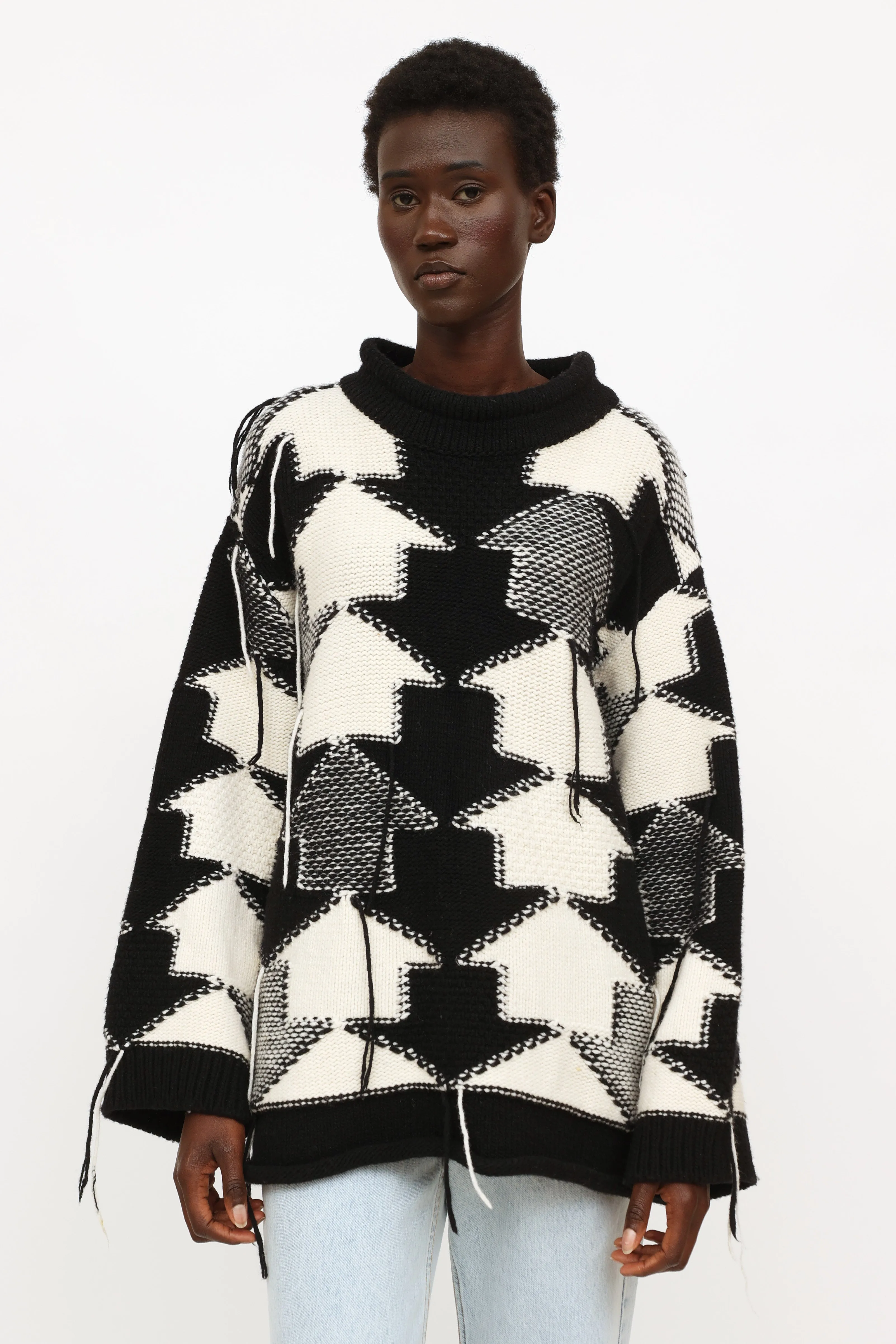 Black & White Fringed Sweater