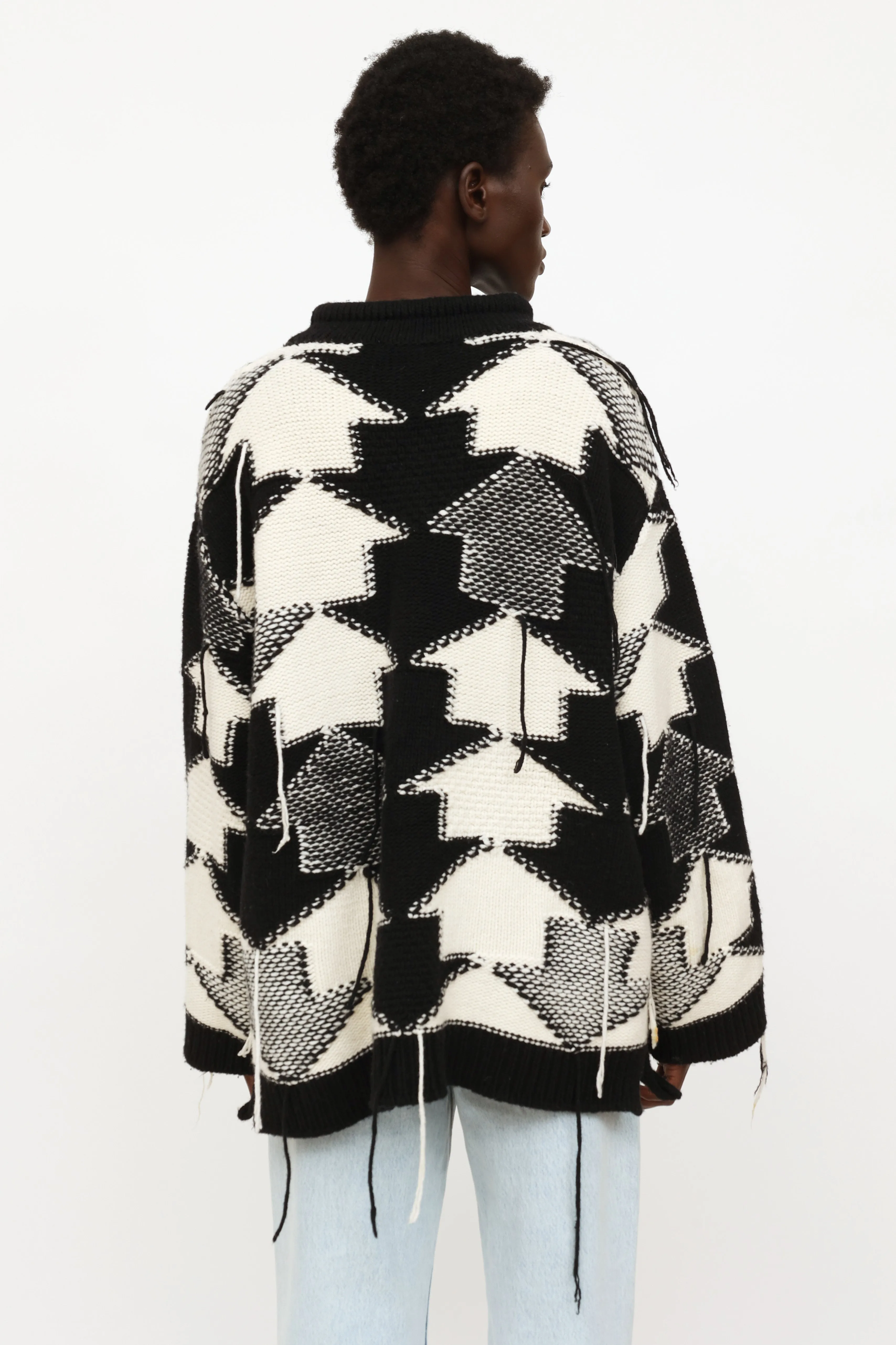 Black & White Fringed Sweater