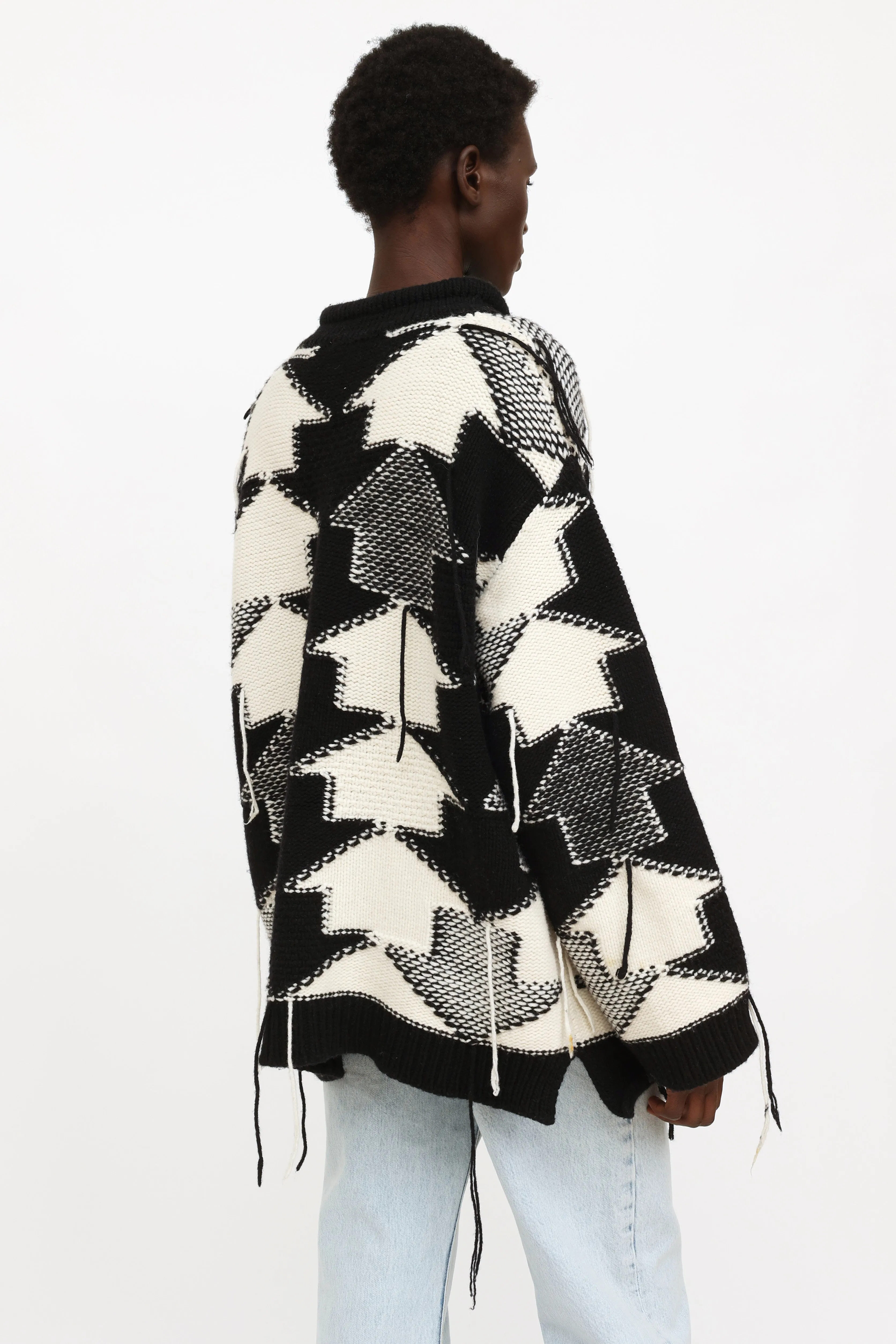 Black & White Fringed Sweater