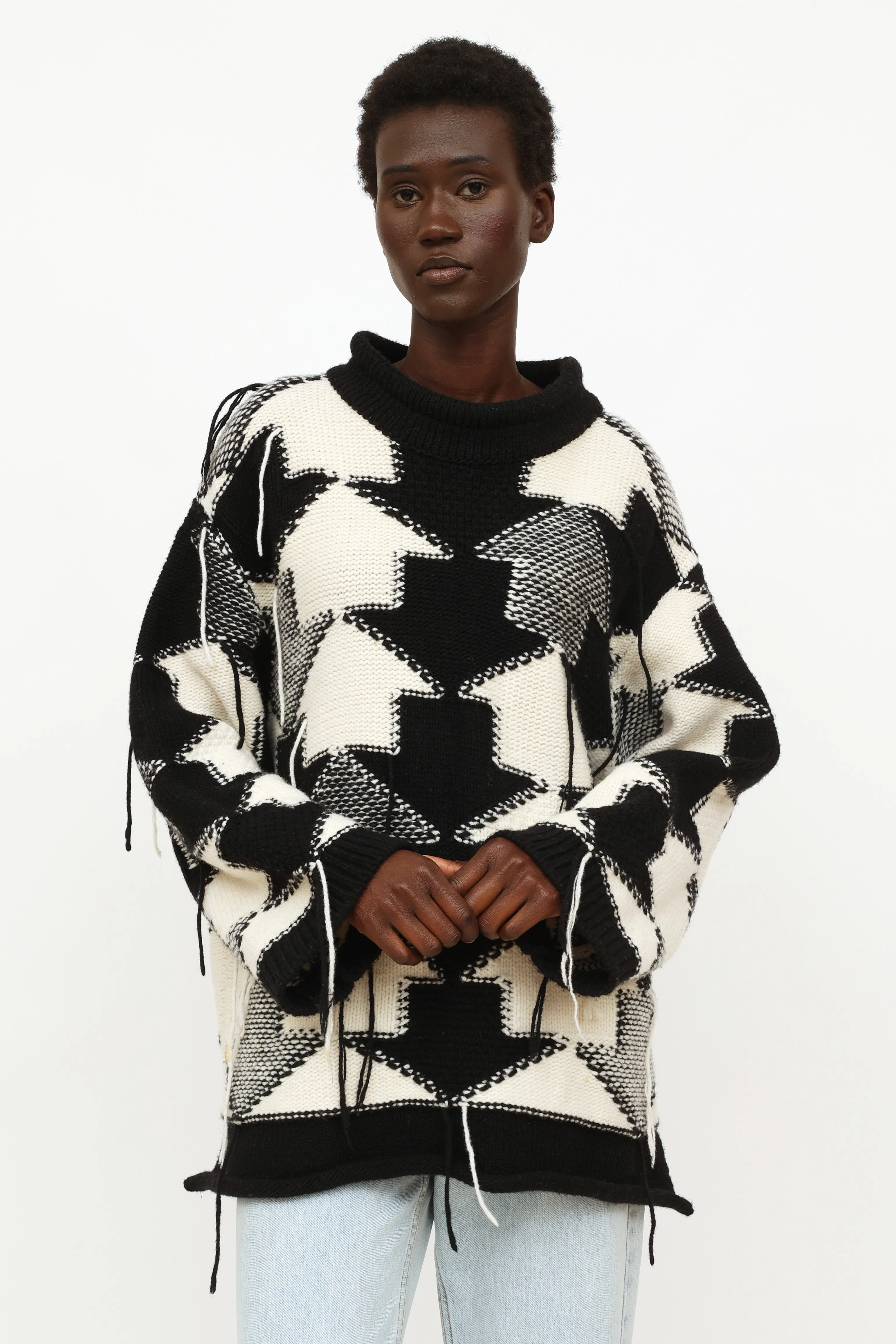Black & White Fringed Sweater