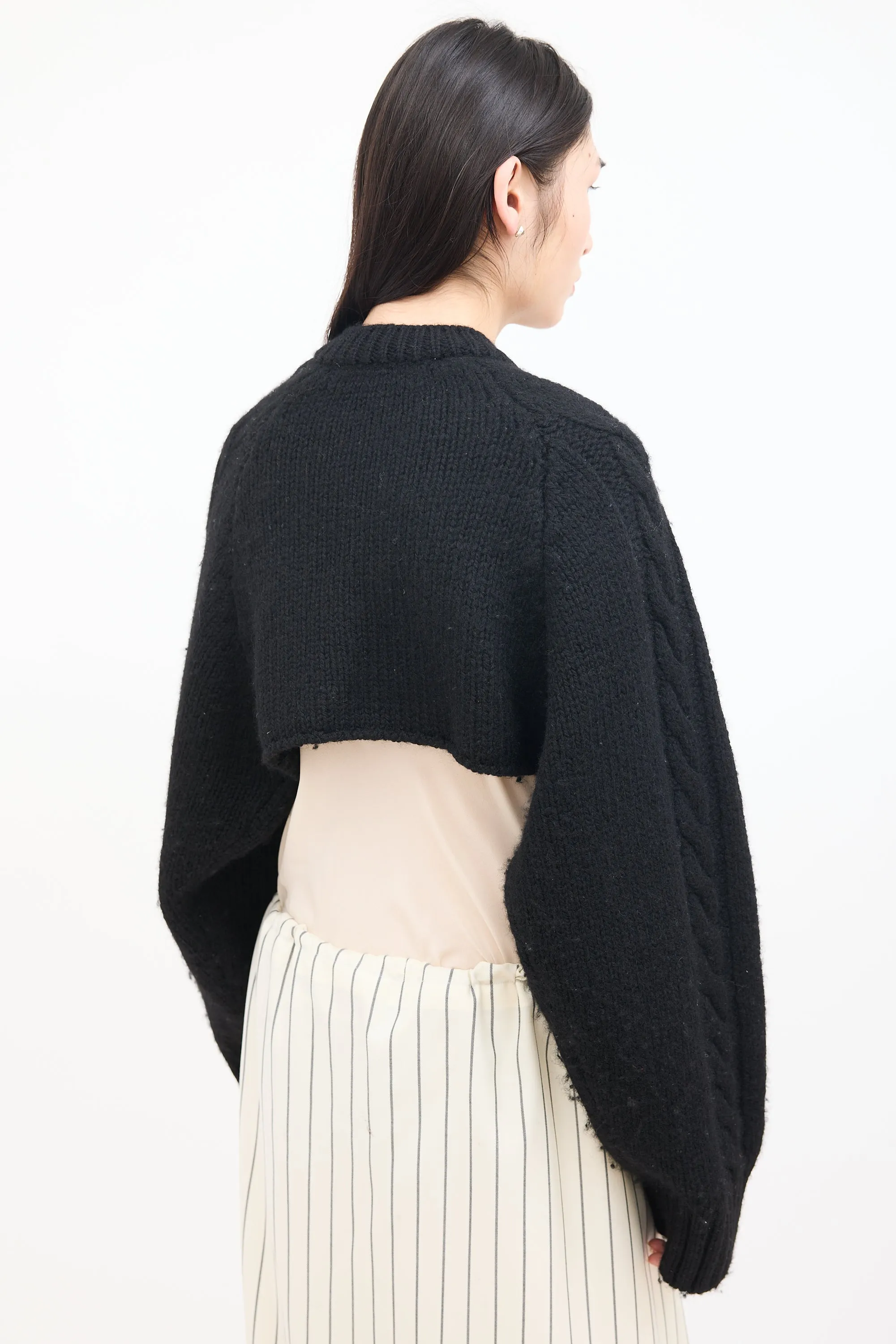 Black Wool Cable Knit Bolero Cardigan