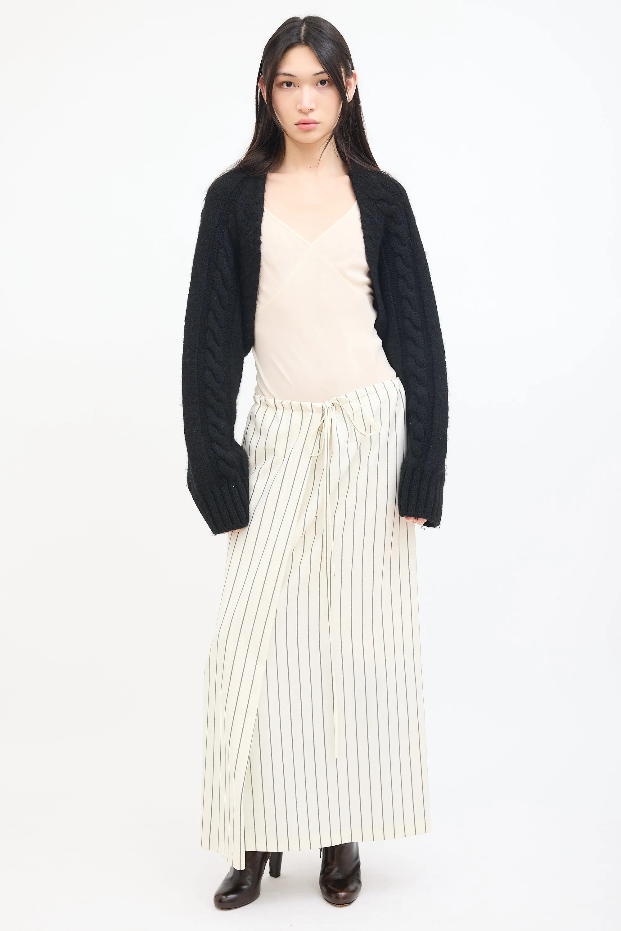 Black Wool Cable Knit Bolero Cardigan