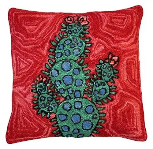 Blooming Cactus Handcrafted Hooked Wool Bench