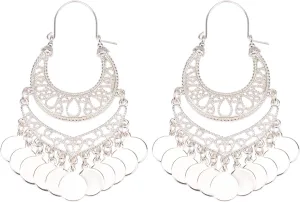 Bohemian Chandelier Earrings Coin Disc Tassel Dangle Filigree Earrings