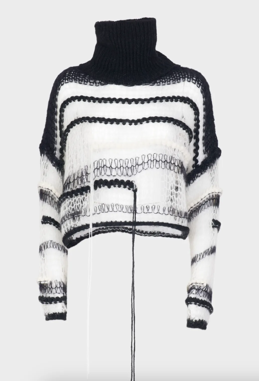 Boxy Turtleneck Mesh Sweater - Black White