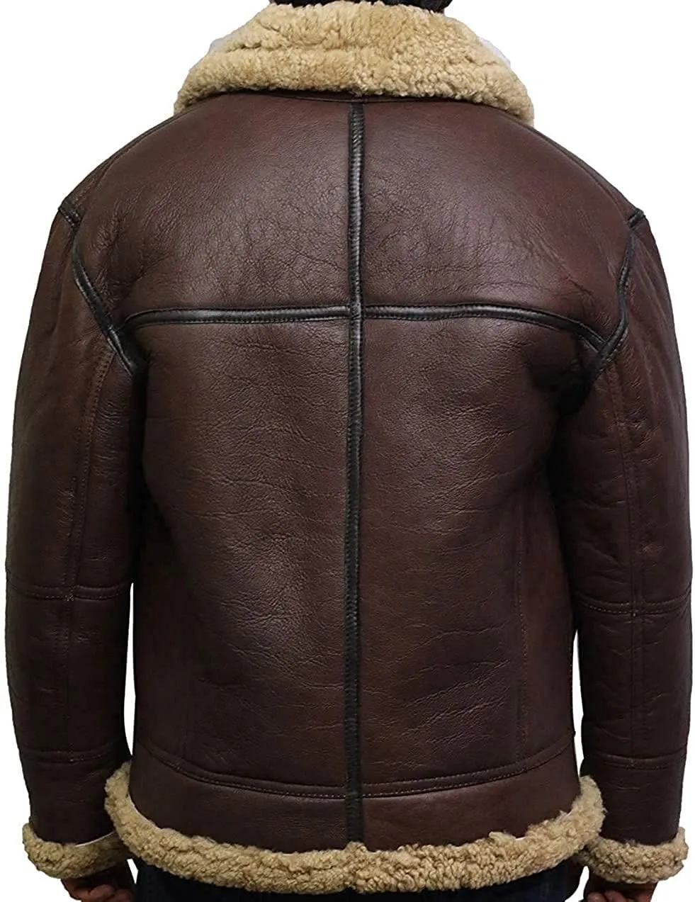 BRANDSLOCK Mens Genuine Sheepskin Leather Bomber Pilot B3 Jacket Thick Wool Inside