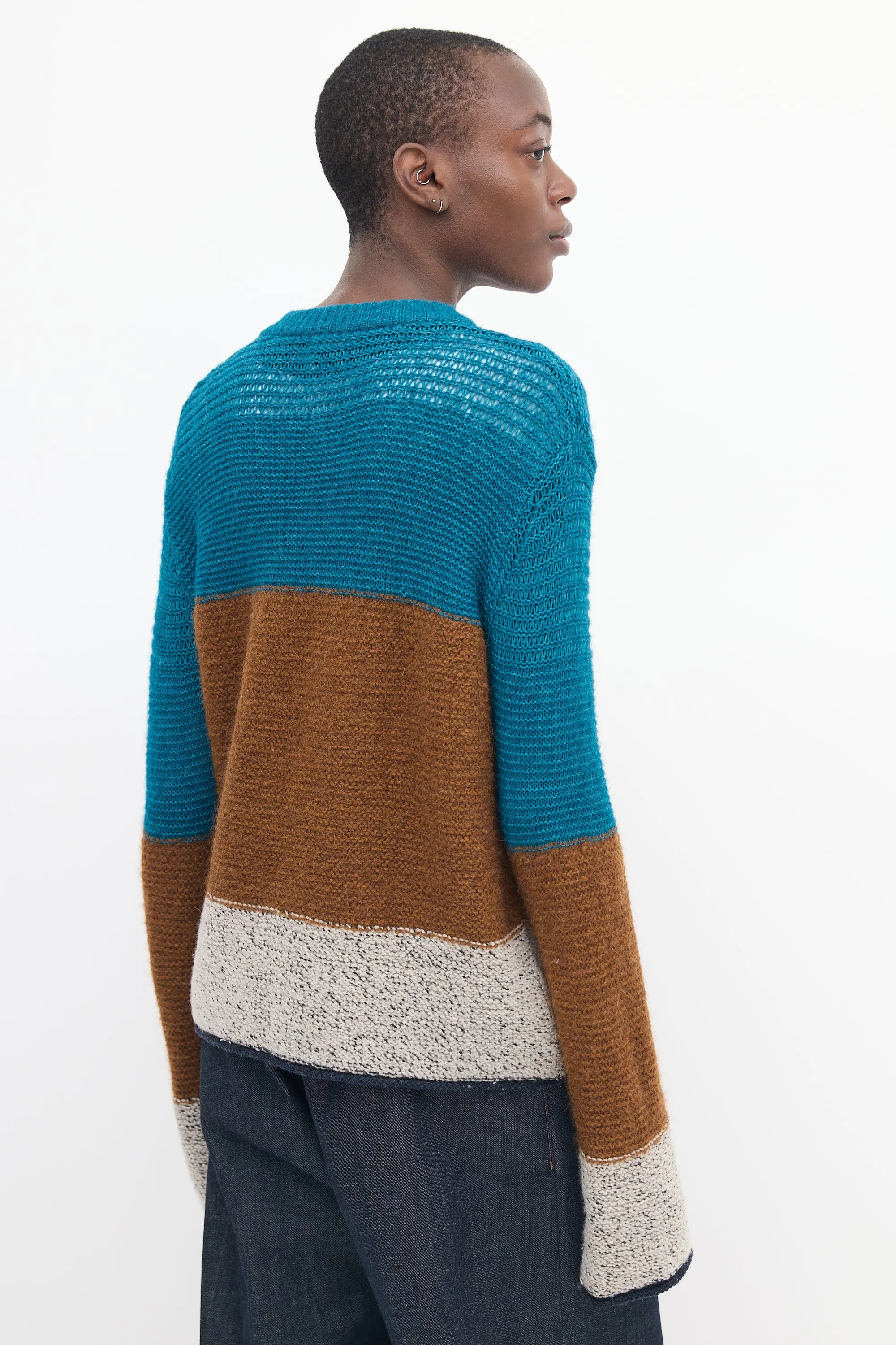 Brown & Blue Wool Colour Block Sweater