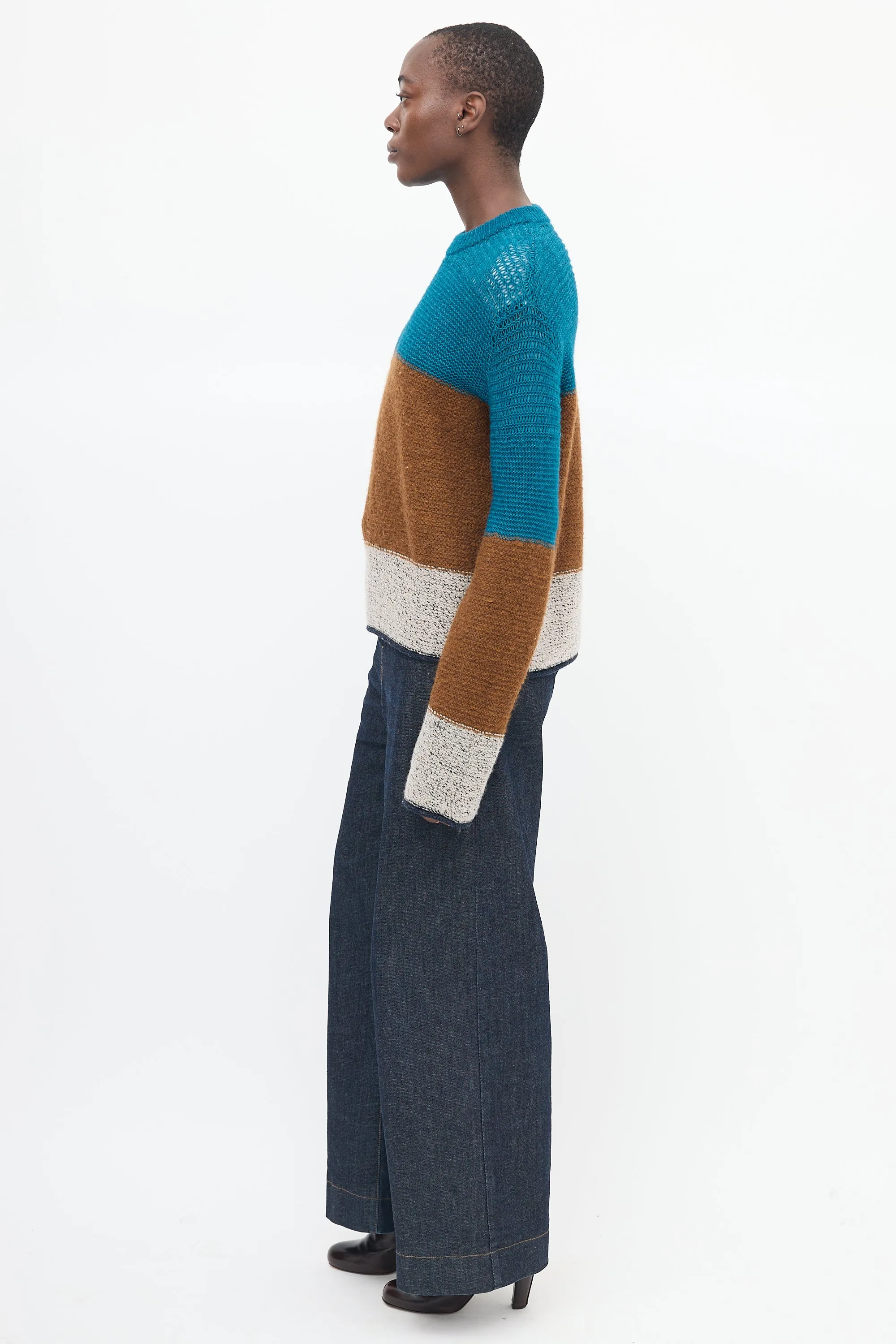 Brown & Blue Wool Colour Block Sweater