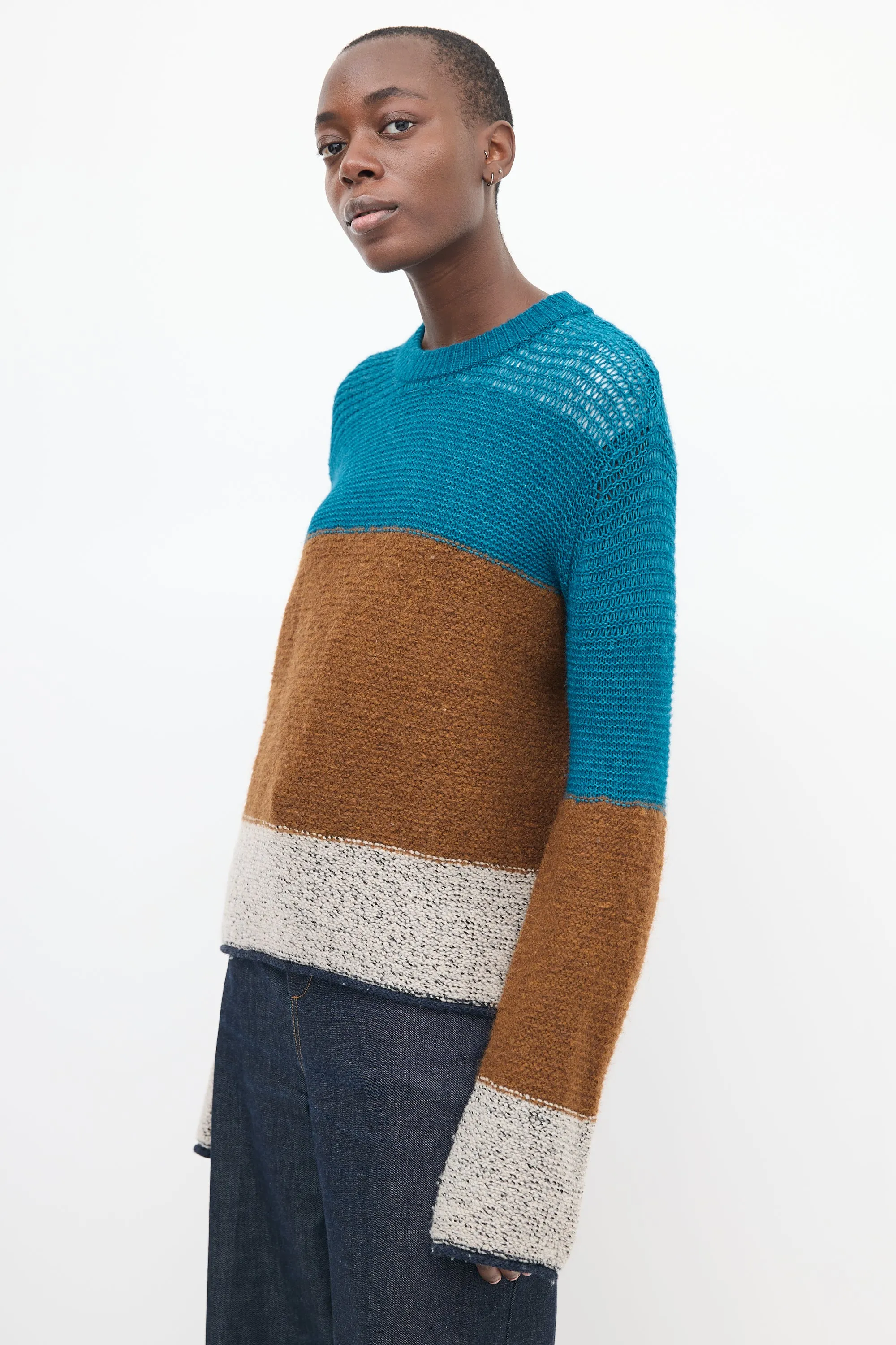 Brown & Blue Wool Colour Block Sweater