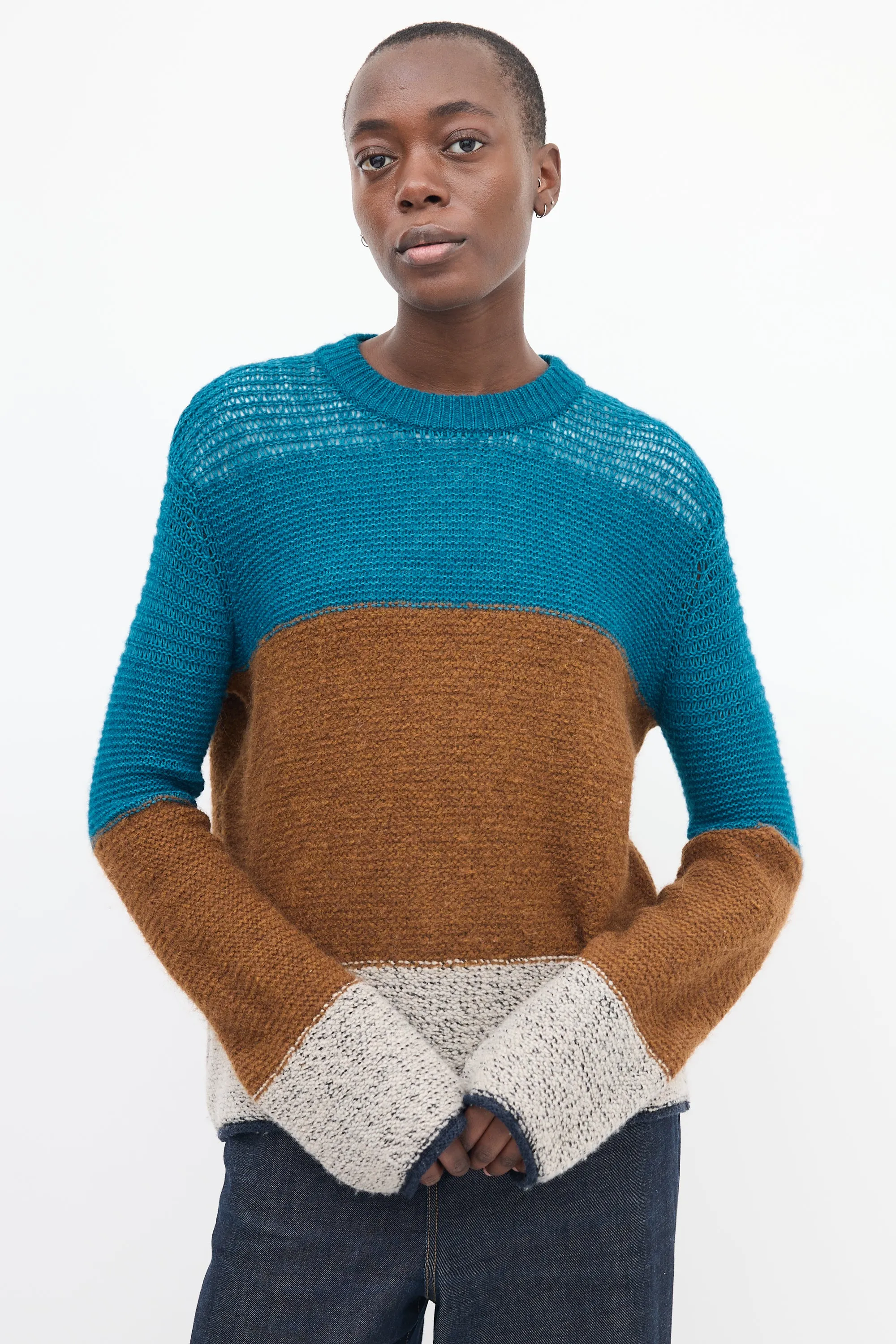 Brown & Blue Wool Colour Block Sweater
