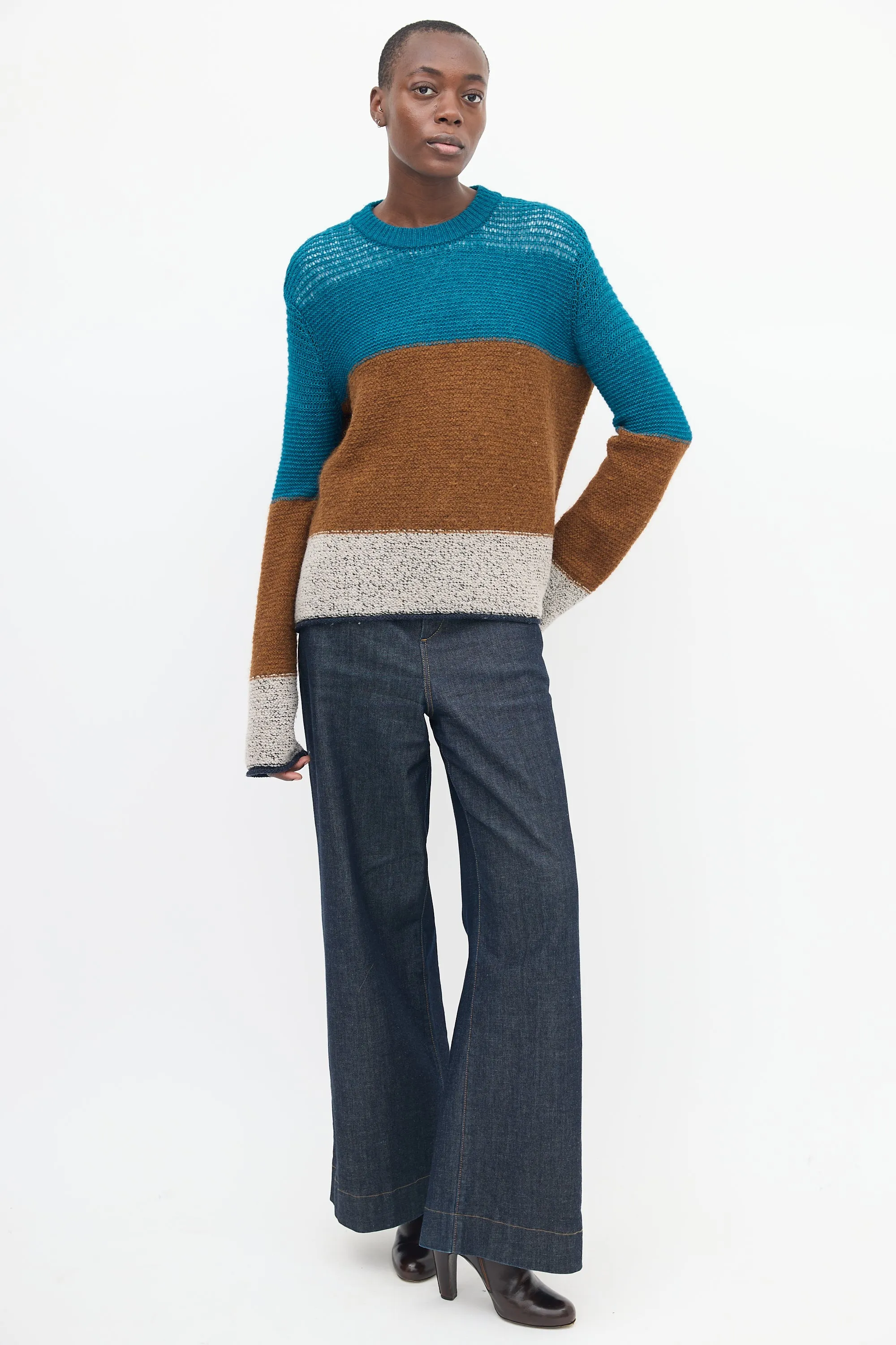 Brown & Blue Wool Colour Block Sweater