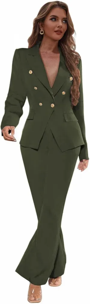 Business Pant Suits for Women Dressy Double Breasted Blazer Trousers Peak Lapel Tuxedo for Work Professional