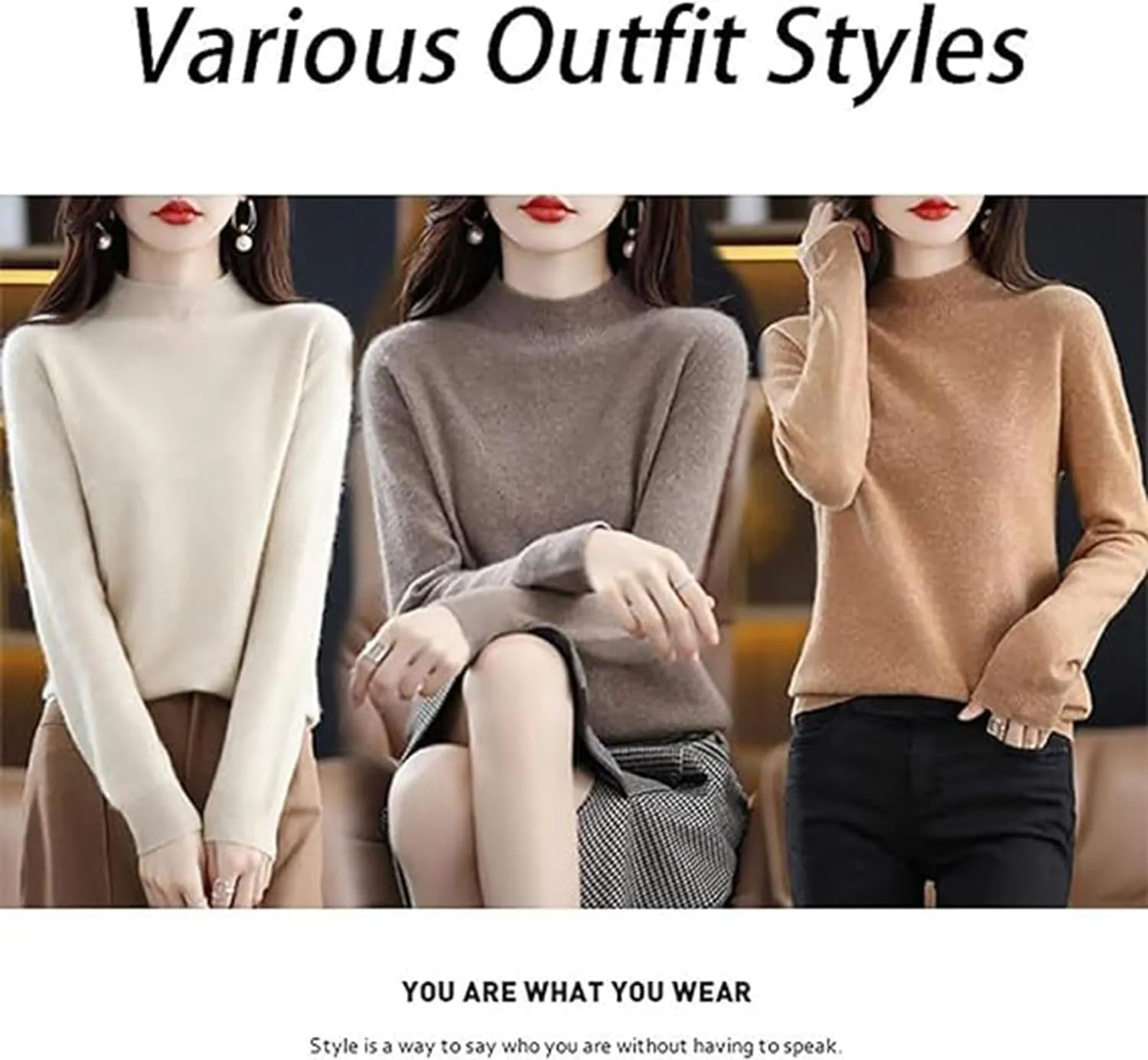 Cashmere Sweaters for Women,100% Cashmere Long Sleeve Crew Neck Soft Warm Pullover Knit Jumpers (Beige,X-Large)