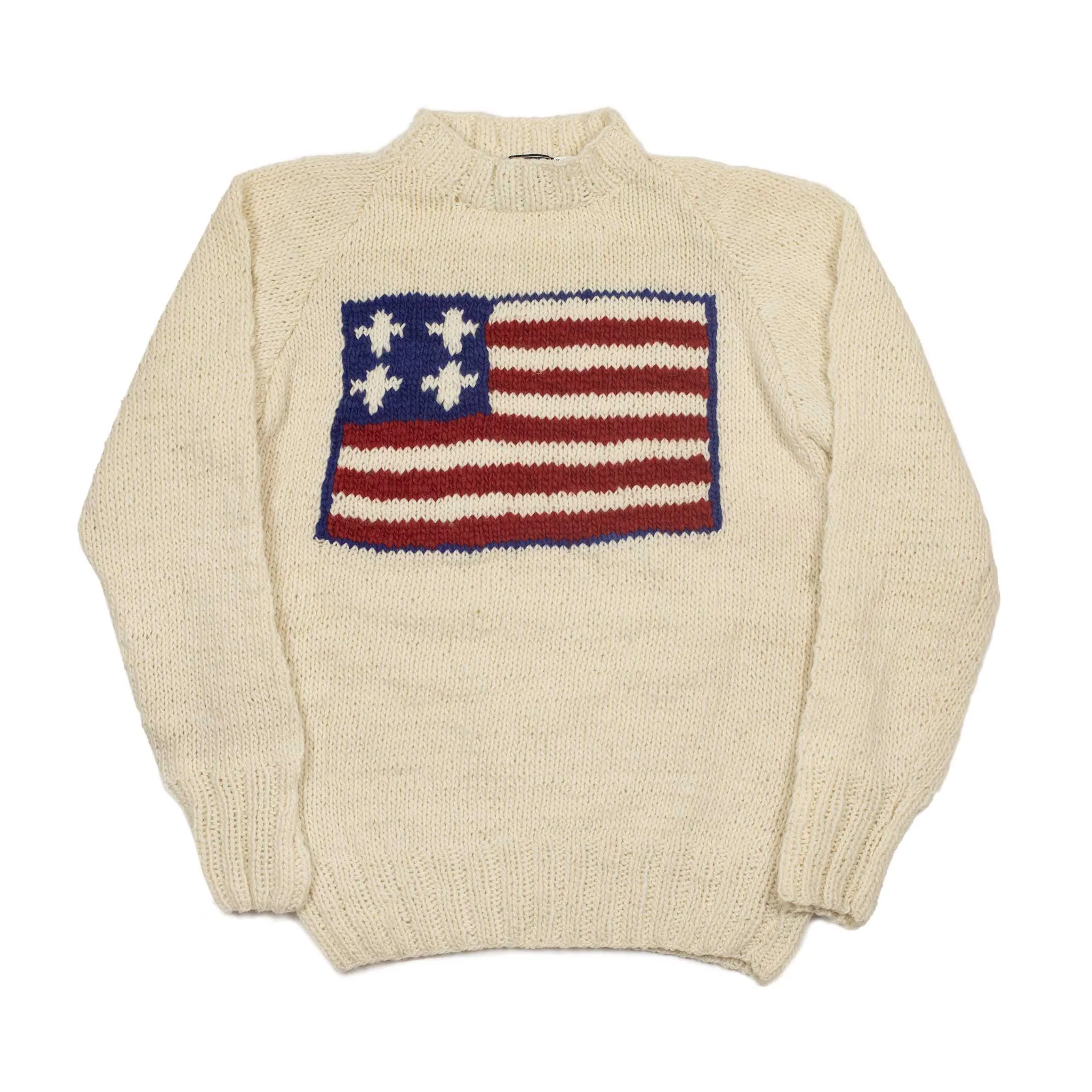 Chamula handknit American flag sweater in ivory merino wool (restock)