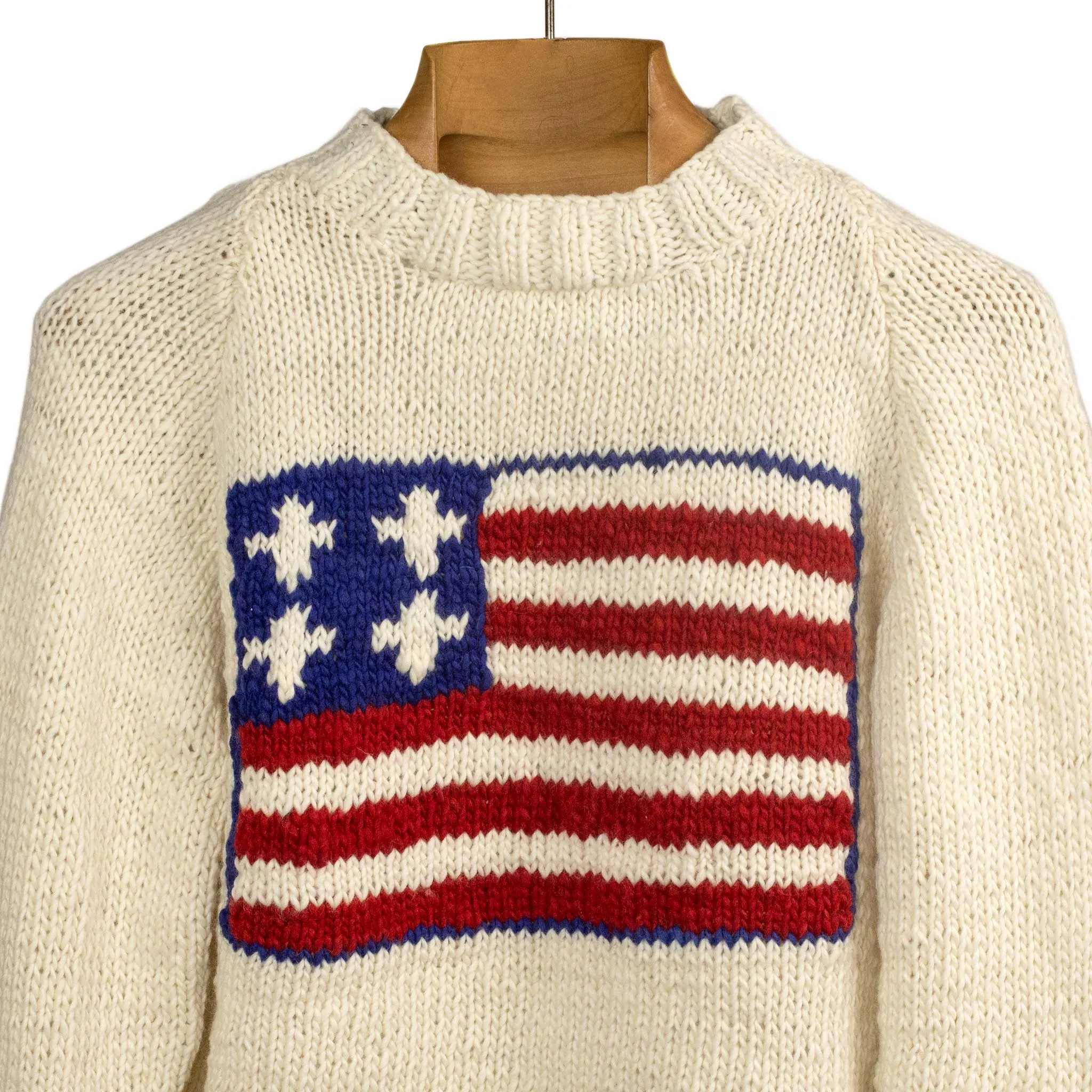 Chamula handknit American flag sweater in ivory merino wool (restock)