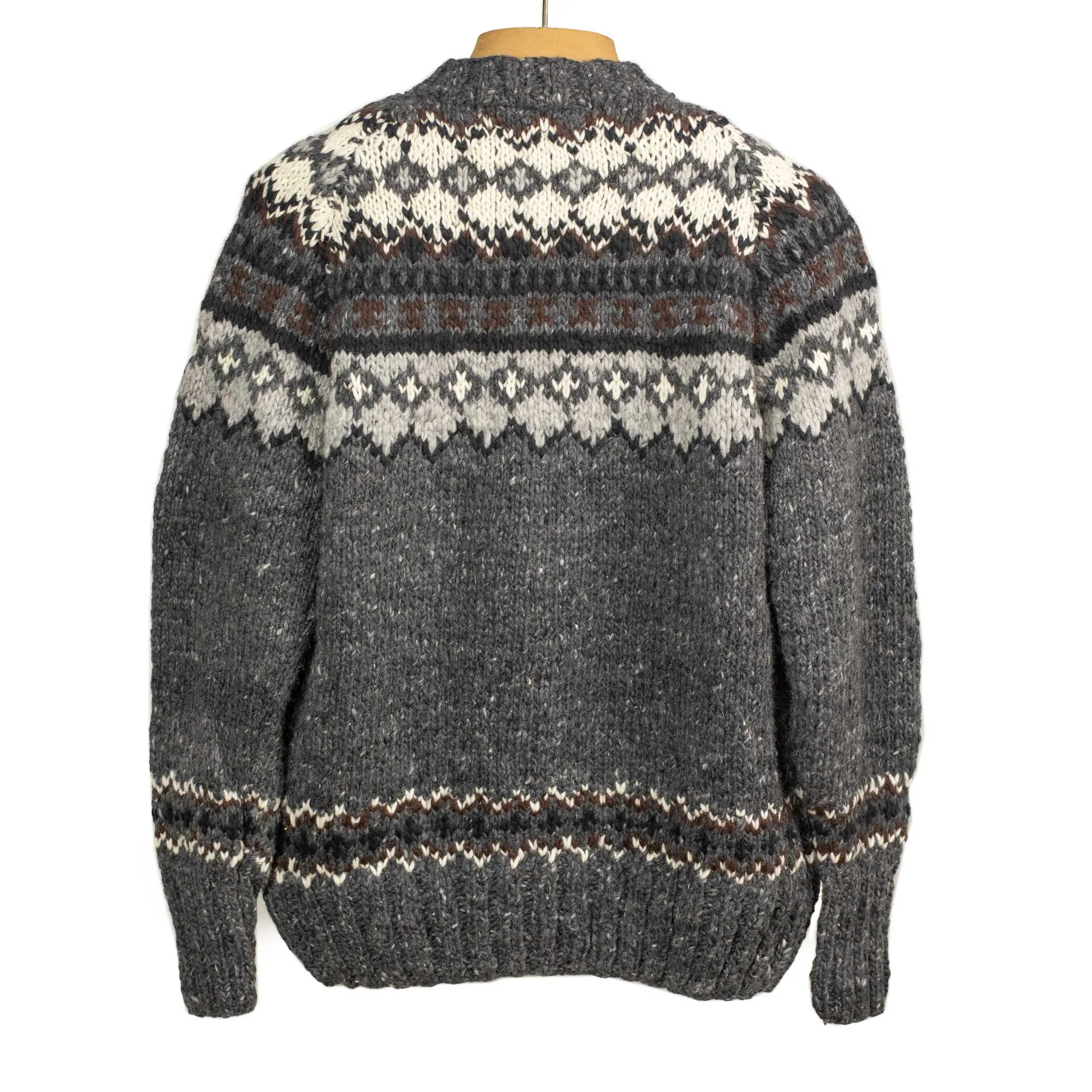 Chamula handknit crewneck sweater in Ox grey and black Fair Isle merino wool