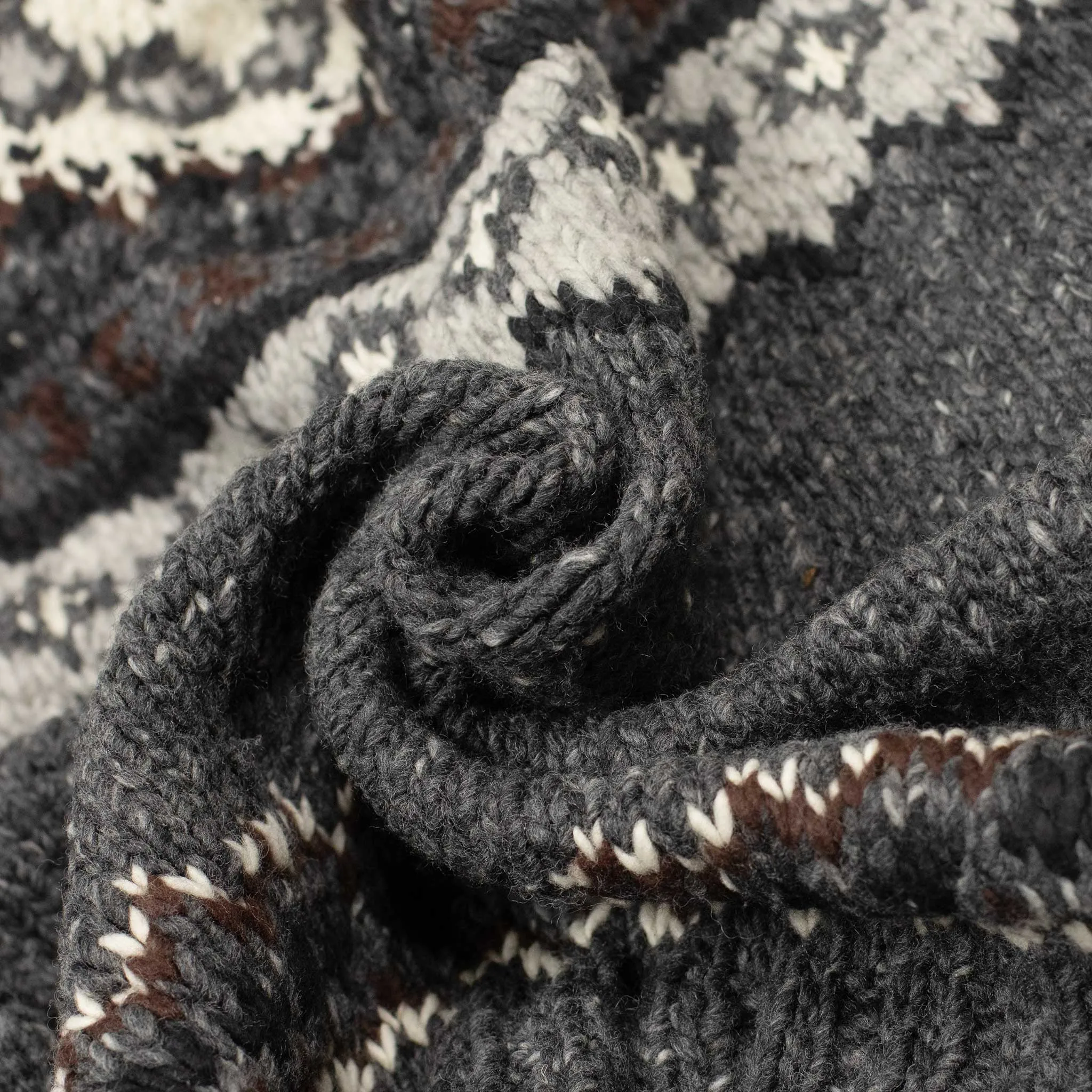 Chamula handknit crewneck sweater in Ox grey and black Fair Isle merino wool