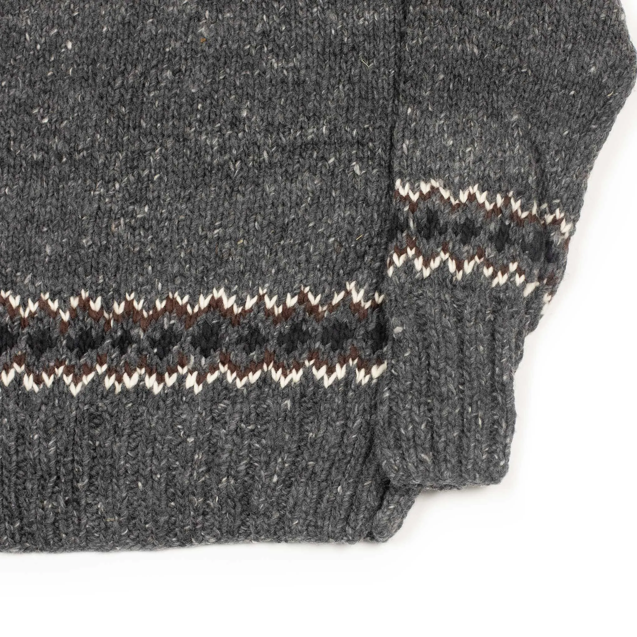 Chamula handknit crewneck sweater in Ox grey and black Fair Isle merino wool