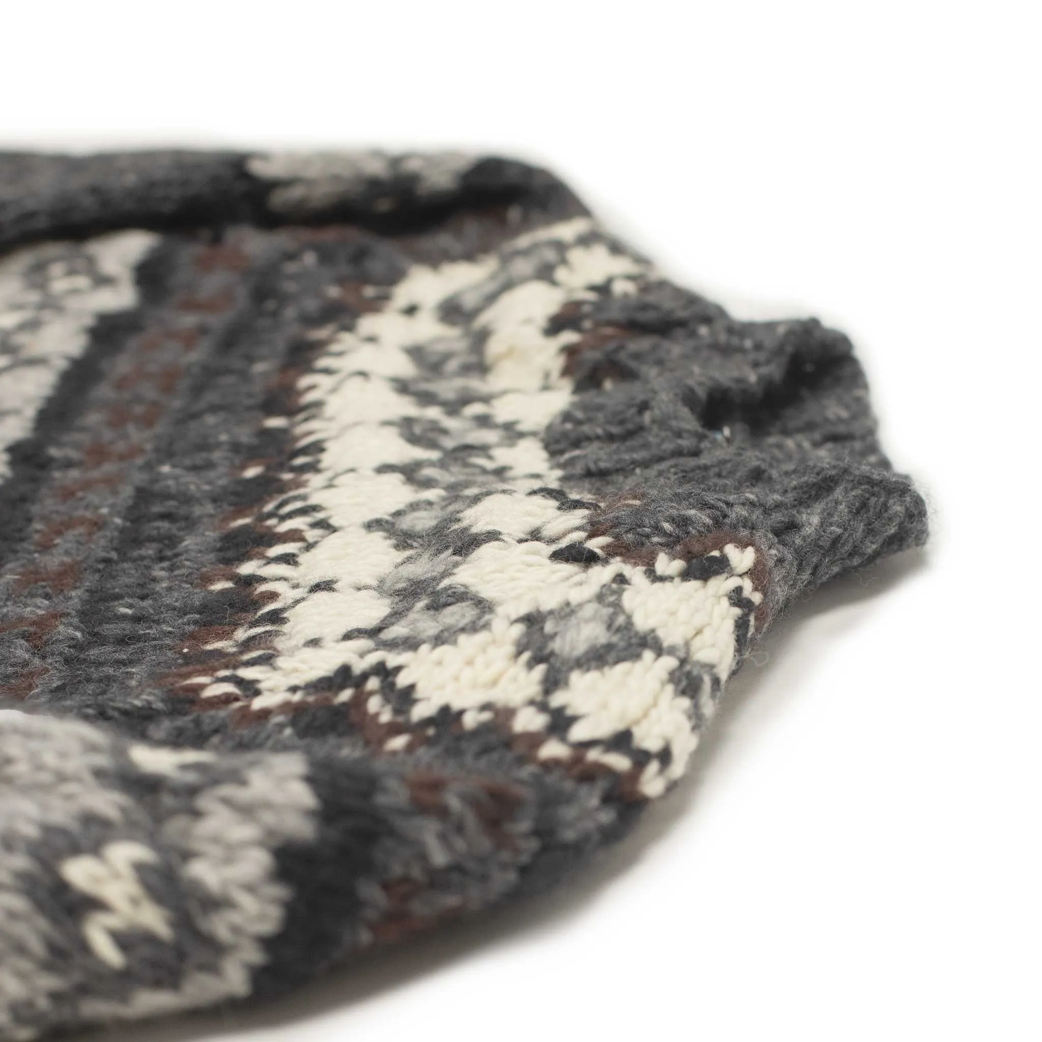 Chamula handknit crewneck sweater in Ox grey and black Fair Isle merino wool