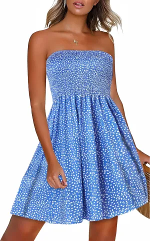 CHICGAL Summer Dresses for Women Beach Cover Ups Strapless Boho Floral Print Sundress