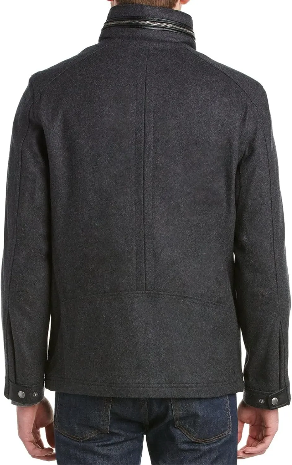 Cole Haan Men's Wool Melton Stand Collar Jacket with Patch Pockets