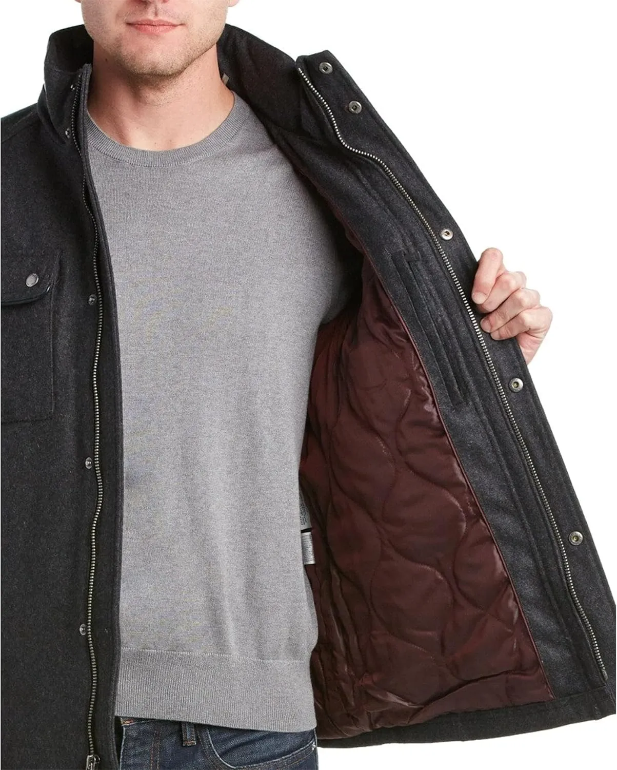Cole Haan Men's Wool Melton Stand Collar Jacket with Patch Pockets