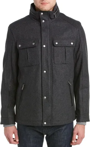 Cole Haan Men's Wool Melton Stand Collar Jacket with Patch Pockets