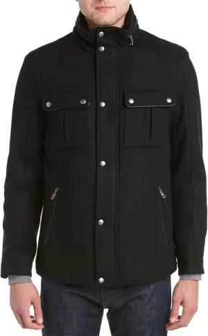 Cole Haan Men's Wool Melton Stand Collar Jacket with Patch Pockets
