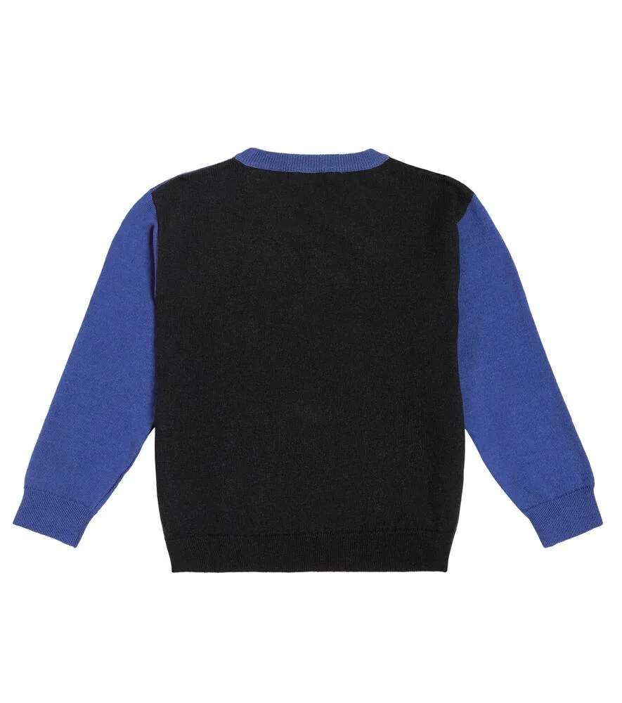 Cotton and wool sweater with Moschino logo, blue