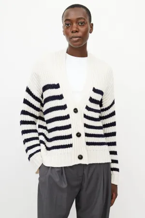 Cream & Blue Wool Knit Cardigan