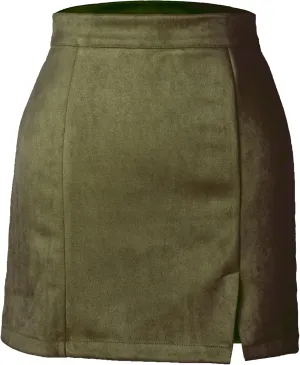 Daysskk High Waisted Skirts for Women Faux Suede Side Split Mini Skirt