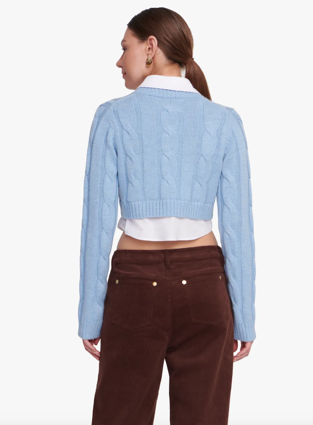 Duke Knit Poplin Cropped Top - French Blue / White