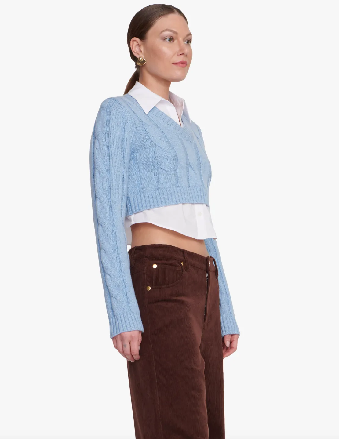 Duke Knit Poplin Cropped Top - French Blue / White