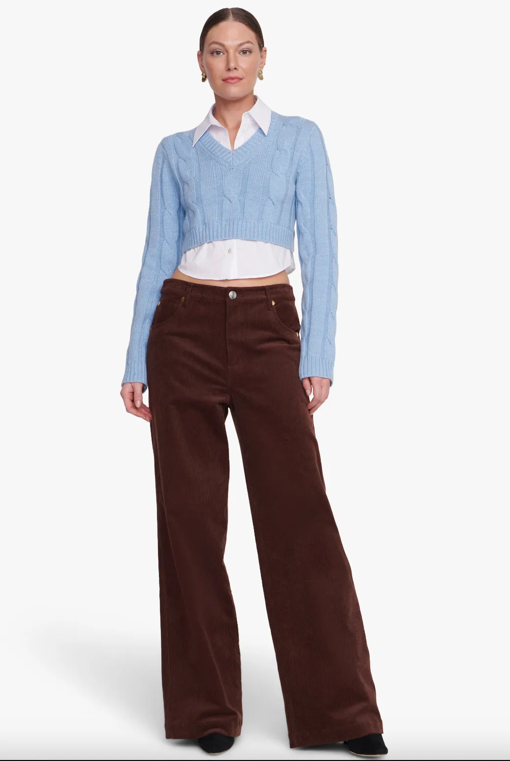 Duke Knit Poplin Cropped Top - French Blue / White