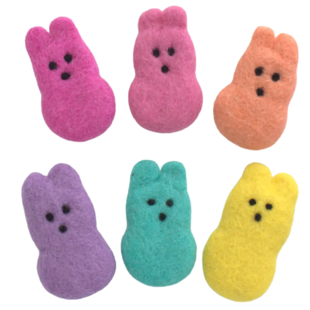 Easter Marshmallow Bunnies- Set of 6- Bright Rainbow Colors