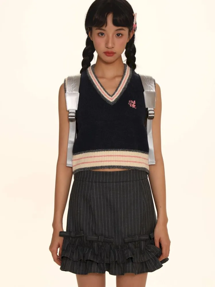 Embroidery V-Neck Sleeveless Sweater Knit Vest【s0000005999】