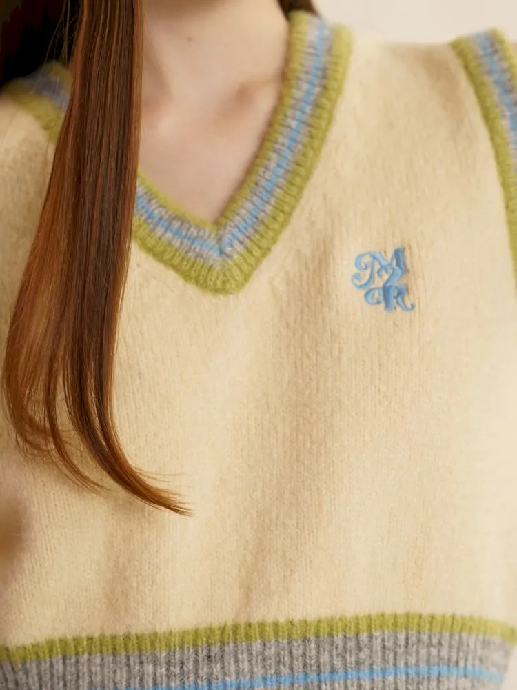 Embroidery V-Neck Sleeveless Sweater Knit Vest【s0000005999】