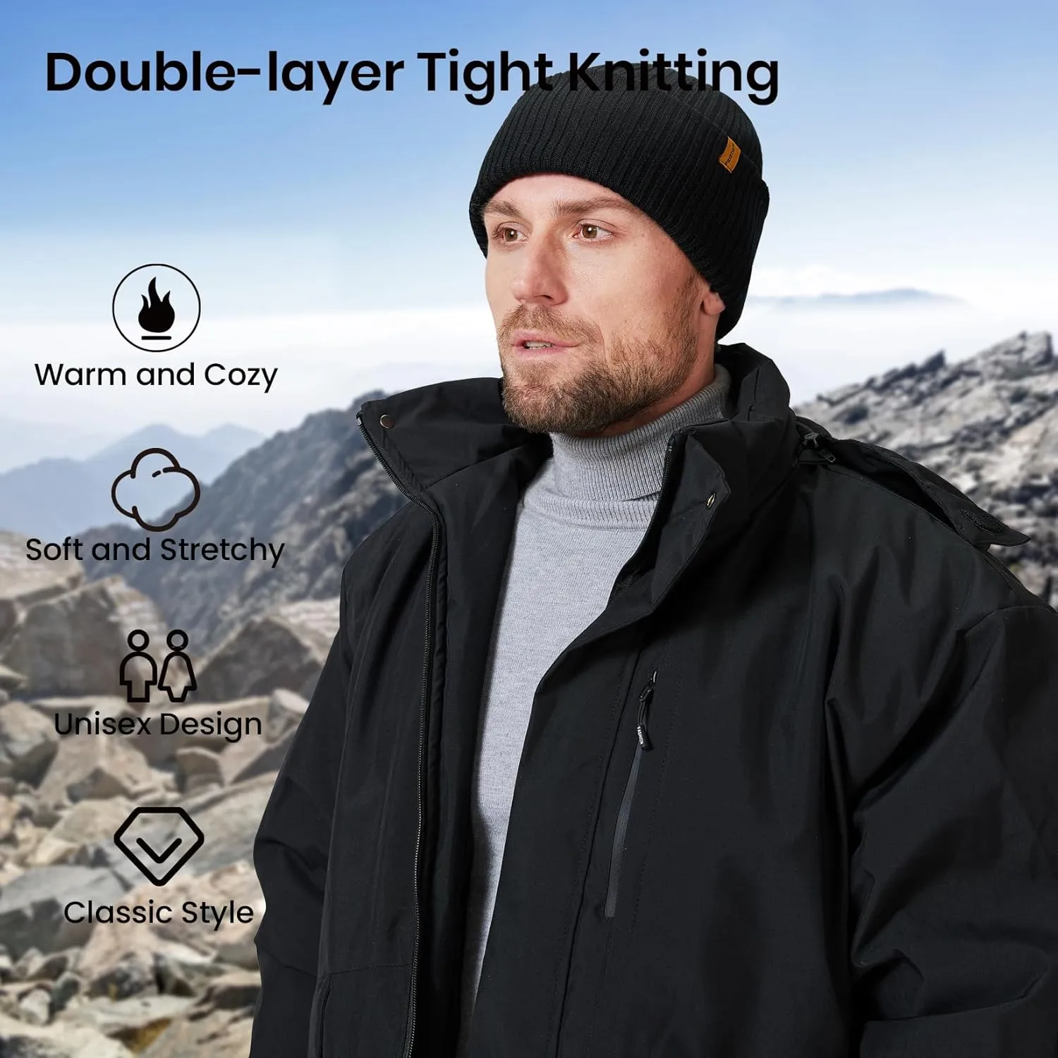 Fishing Winter Beanie Hat, Unisex Warm Soft Skull Cap, Cozy Watch Hat with Thick Lining & Double-Layer Tight Kniting