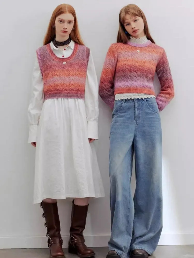 Gradient round neck knit sweater【s0000006188】