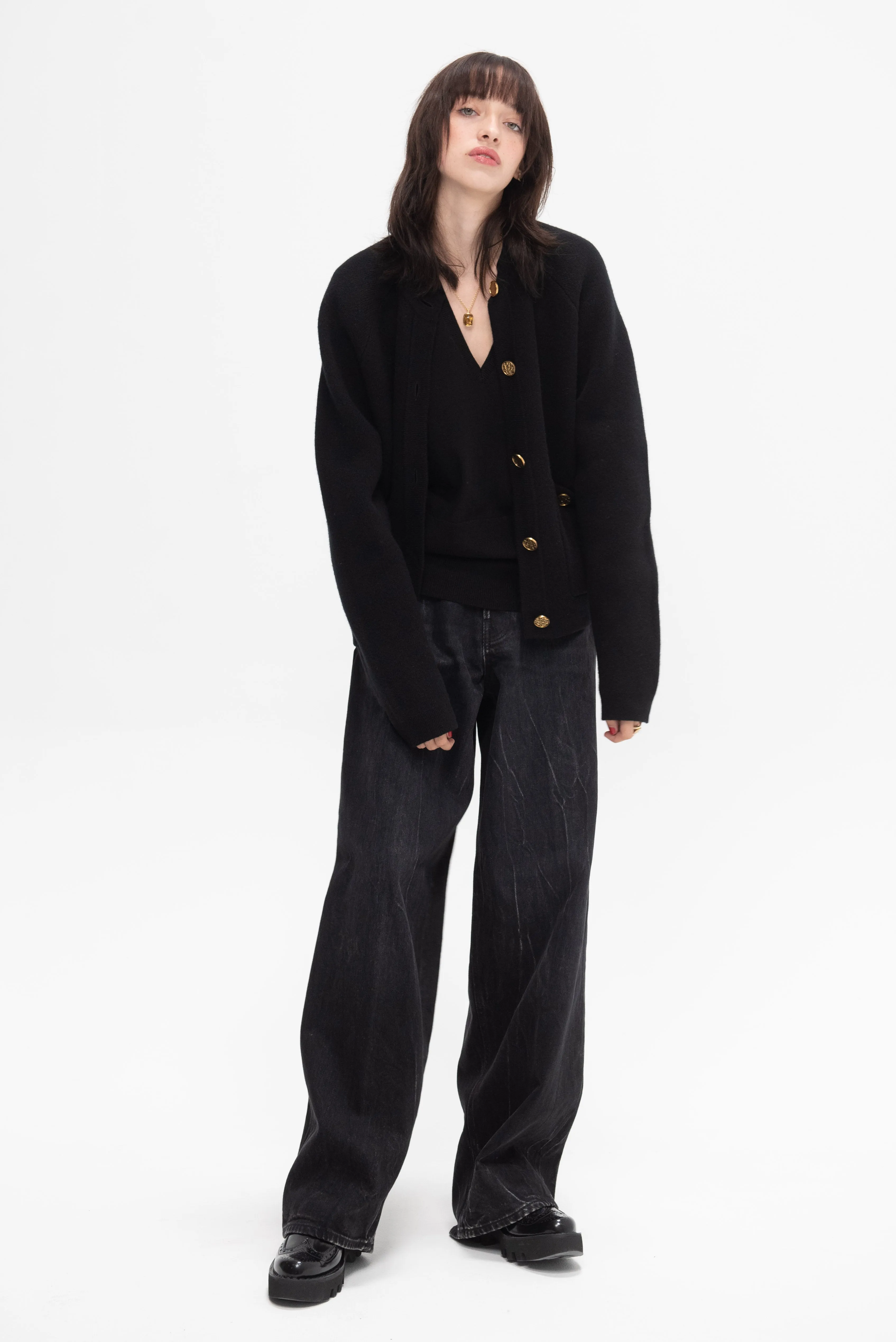 Hammered Button Cardigan, Black