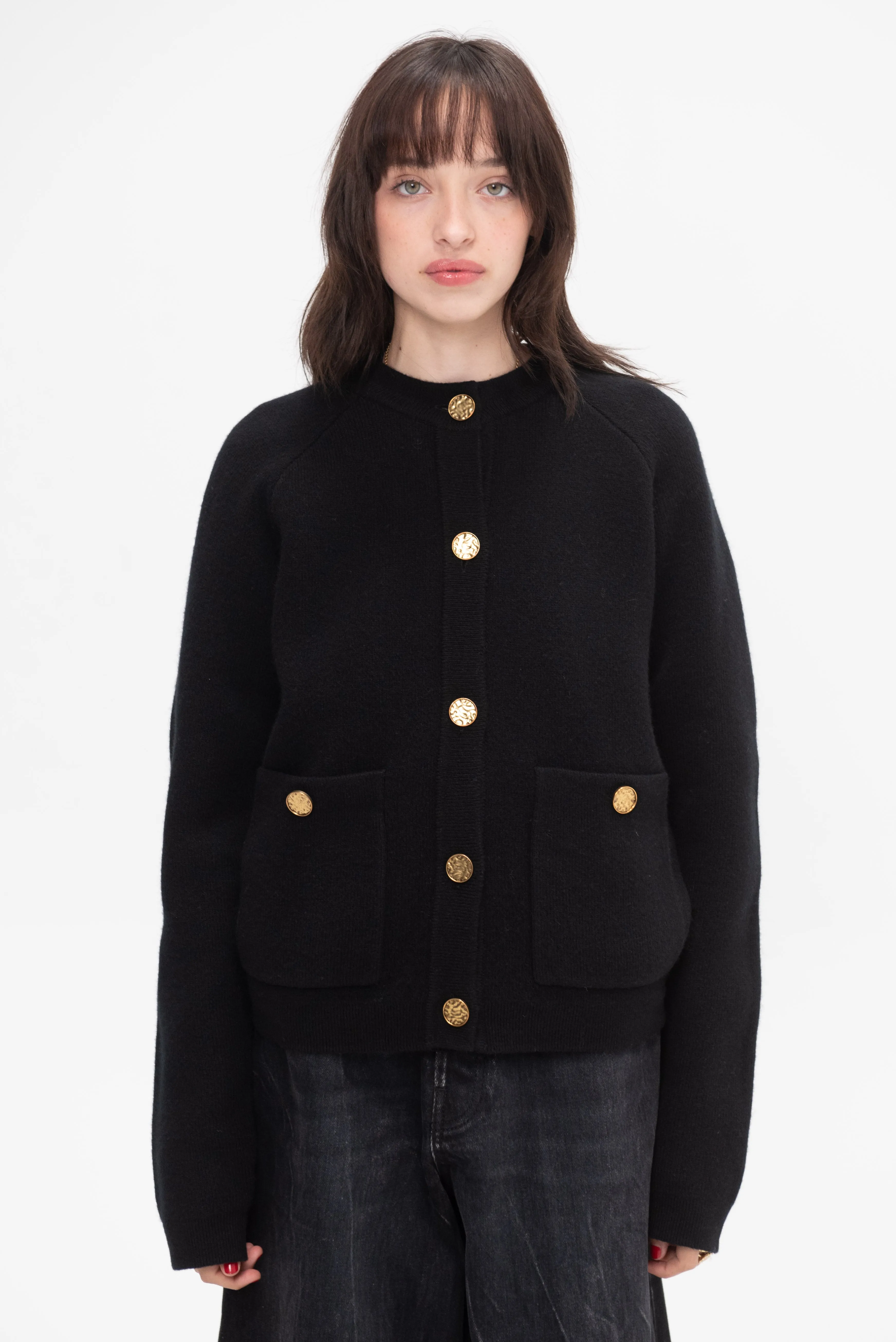 Hammered Button Cardigan, Black