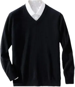 Hamthuit Men's Wool Sweater Warm Solid Color Pullover V-Neck Sweater Soft Slim Fit Business Bottoming Shirt