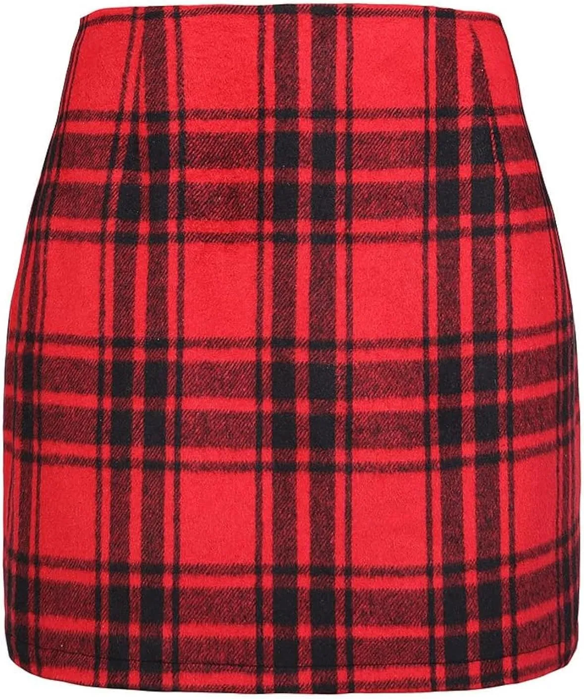 Islis Women's Wool Plaid Mini Skirts 2024 Fall Winter High Waist Zipper Bodycon Pencil Short Skirt