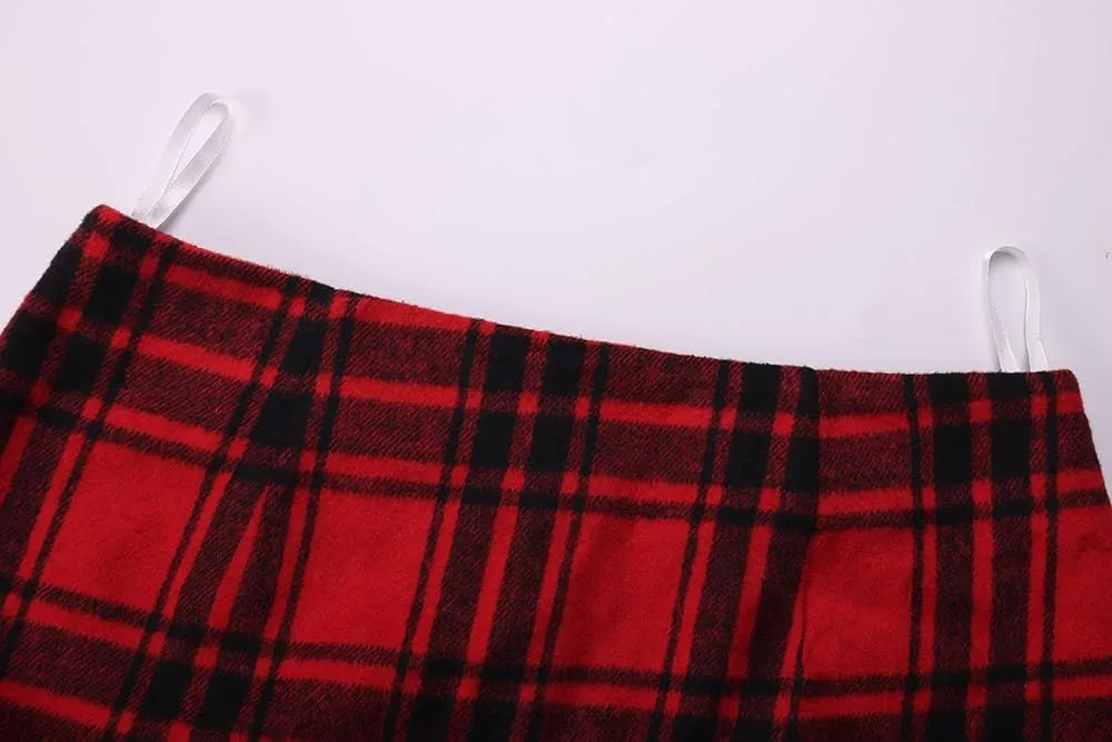 Islis Women's Wool Plaid Mini Skirts 2024 Fall Winter High Waist Zipper Bodycon Pencil Short Skirt