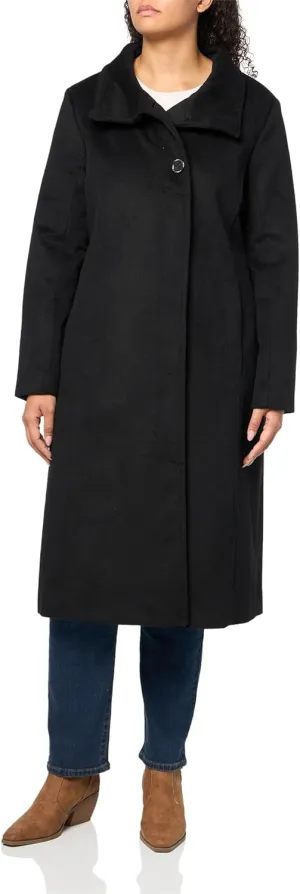 Kenneth Cole Women's Classic Wool Walker W Three Button Stand Collar and Back Belt Detail